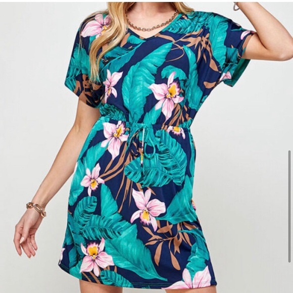 LAST ONE: Navy tropical print pocket dress - Picture 4 of 5
